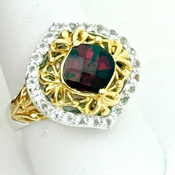 Victoria Wieck Vermeil & Sterling 2.97ct. Garnet & White Sapphire Ring - Size 10 - Picture 1 of 10